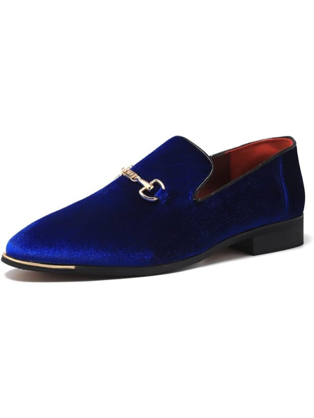 Men's Blue Velvet Penny Loafers Metal Buckle Slip On Luxury Suede Formal Shoes